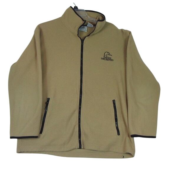 Ducks Unlimited Fleece Jacket Mens Size Large Tan Full Zip Hunting Outdoors - Picture 1 of 11